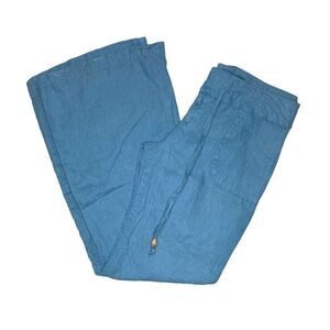 Rampage LINEN Blue/Green Wide Leg Casual Pull On Drawstring Pants Size 5 W33 L32